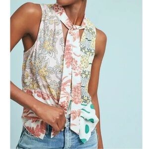 Anthropologie Moulinette Soeurs Venezia Floral Sleeveless Tie Front Blouse M